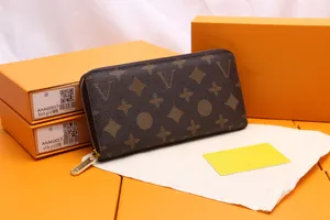 10A جودة نساء محفظة محفظة جلدية حقيقية محفظة سحاب واحدة سيدة محفظة كلاسيكية طويلة مع بطاقة صندوق برتقالي M60017