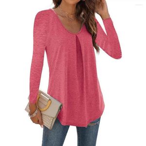 Women's Blouses Soft Stretchy Top Lady Solid Color Loose Pullover Blouse Shirt Breathable Mid Length Long Sleeve For Fall