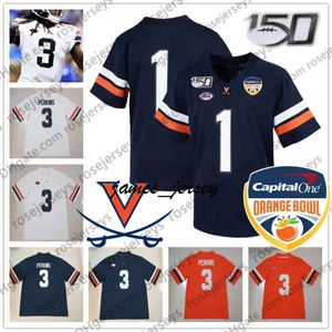 Jam Custom Virginia Cavaliers College Football 150th Orange Bowl Navy Blue White #3 Bryce Perkins 2 Joe Reed Men Youth Kid Uva 2020 Jersey