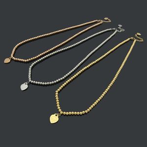 Высококачественные ожерелья из нержавеющей стали классический стиль золотой 3 цветов шарики сердца ожерелье Женщины дизайнерские украшения Whole259i