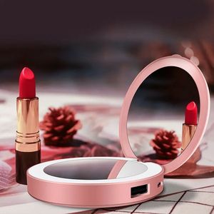 Mini Tragbares LED -Make -up -Spiegel rund HD -Kosmetik mit Light Beauty Tool Beule für Tischboot -Reise -Dropship 231221