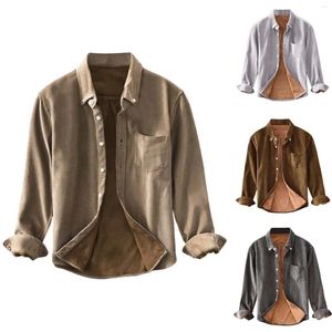 Men's T Shirts Mock Neck Casual Jacket Corduroy Padded Shirt Long Sleeve Pocket Button Fitted Dress Men