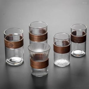 Tee Tassen japanischer Stil kreativer hitzebeständiger Glas Home Tasse mit Bambuskissen Büro verdickter transparentes Wassergrün