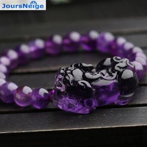 Whole Purple Natural Crystal Bracelets 8mm Beads With PiXiu Brave troops for Women Girl Gifts Romantic Crystal Jewelry Y200730275S