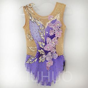 Liuhuo dostosuj rytmiczny gimnastyka Templanika Dziewczęta Kobiety Purple Konkurs Artystyka Gymnastics Performance Wear Crystals