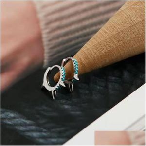 Hoop Huggie Earrings Pave Turquoise Blue Zircon Spike Hie Mini Hoops Earring For Women Crystal Circle Ring Loops Jewelry Drop Deliv Dhkbq