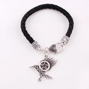 Charm Bracelets Solomon Viking Bracelet For Women Men Leather Chain Crow Raven With Pentacle Pattern Zinc Alloy Material Drop