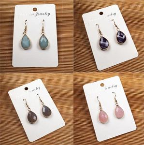 Dangle Earrings Faceted Agate Drop Shape Natural Stone Crystal Rose Quartz Opal Amethyst Eardrop For Women Love Wedding Jewelry Gifts