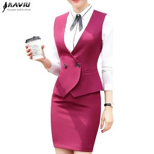 Suits Naviu Business Interview Suit Women Fashion Formell Slim Vest and Kirt Set Office Ladies Work Uniforms