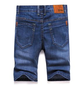 Бренд Mens Summer Stretch Тонкие джинсы джинсы мужчина короткие мужчины голубые джинсовые шорты.