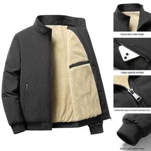 Men's Jackets Men's Jackets Men Jacket with Fleece Lining Cozy Winter Plush Stand Collar Zipper Pocket Stylish Warm Coat for Casual