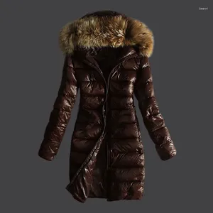 Women's Down Large Imitation Raccoon Hair Collar Swing Hat Long Cotton Jacket Warm Thickened Coat