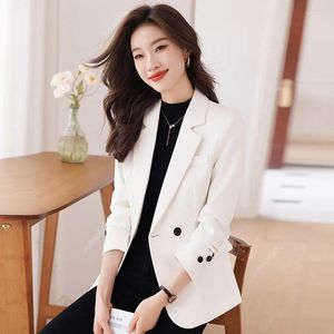 Women's Suits Models Khaki Blazer Women Autumn Casual Slim Temperament Long Sleeve Jacket Office Lady Work Coat Tops White