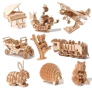 3D Puzzles DIY 3D Wooden Puzzle Model Handmade Mechanical Toys Building Kit Game Assembly Model Ship Animal Gift for Children Adult TeensL231223
