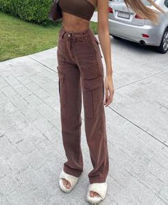 Women039S Jeans Brown Vintage Bagy Women 90S Streetwear Pockets Wide Leg Cargo Pants Low WAIST STRAIGHT DENIM OUNSERS Y2K VAQ1580851