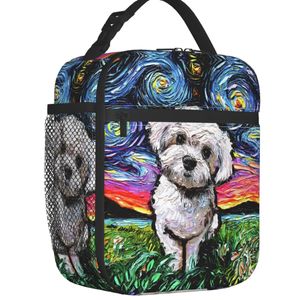 Çantalar Yıldızlı Gece Maltipoo Köpek Yalıtımlı Öğle Yemeği Çantası Kadınlar için Taşınabilir Pet Lover Soğutucu Termal Öğle Yemeği Gişe İş Okulu