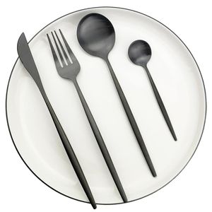 40st Black Matte Cutlery Set 304 Rostfritt stål Middagsuppsättning Lnife Fork Spoon Flatware Western Kitchen Silverware Tableware T22381