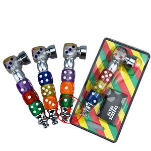 Latest Metal Alloy Transparent Dice Pipes Kit Colorful Designs Filter Silver Screen Spoon Bowl Portable Dry Herb Tobacco Cigarette Holder Hand Smoking Tube DHL