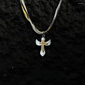 Hänghalsband kors Jesus Crucifixion Halsband för män kvinnor guld silver svart färg rostfritt stål byzaninkedjor korsfix i lager