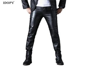 Pantaloni men039s Idopy Mens Fux Pulsante Black Biker Biker Biker Cool PU Pantaloni PU per maschio7228401