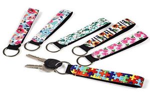 Neoprene wristlet keychain colourful printed wrist belt strip leopard lanyard key ring long diving material keychains6454726