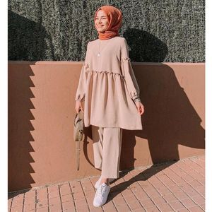 Etniska kläder Vanliga muslimska kvinnor Abaya 2 stycke Casual Long Sleeve Tops Pants Set Turkiet Kaftan Eid Mubarak Islamiska arabiska Dubai Ramadan