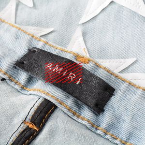 Amirj Star Jeans Designer Jeans High Street Hole Star Patch da donna pannello da donna pannello allungata pantaloni viola jeans amirs strappato
