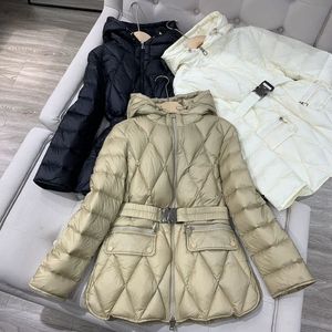 NOVO Design de cor feminina de cor sólida de pato branco Down Sashes Slim Caisted Coat Parkas Smlxl