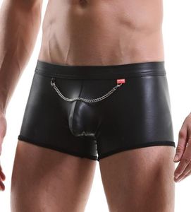 Underbyxor sexig mode man svart faux läder kedja boxare shorts bulge penis påse underkläder gay manlig rolig slip trosor7170783