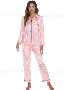 여성용 잠자기 긴 바지 Pjamas 여성 홈웨어 슈트 다중 색상 새틴 카디건 셔츠 긴 바지를 가진 탑 Pijamas de Mujer T231223