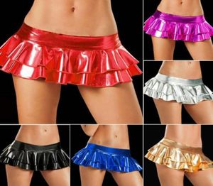 SKIRTS MULHERES039S Glamour sexy Patente Low Rise Leather Salia de bolo curto dança multicolor para raves Festivais Fantivumes4217793