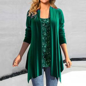 Camicette femminili eleganti blusa cattiva sequestro di sequenza a due pezzi Velvet di orlo irregolare per donne maniche lunghe COLORE SOLID SOLID COLORE U NECK