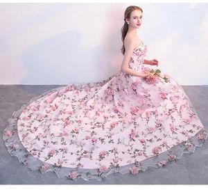 Casual Dresses Long Strapless Sweetheart Pink Flowers Vestido De Formatura Longo Evening Gown Party Halloween