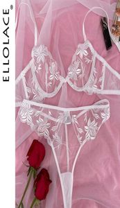 Ellolace Women039s Underwear Sexy Lingerie Set Erotic White Bra Floral Transparent Bras Sets5604645