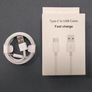 Toppkvalitet 1 m 3ft typ C USB L -kabel Super Fast Charging Cords Snabbtelefonladdare Telefonkabel för iPhone Samsung Andorid telefonkabel med detaljhandelslåda