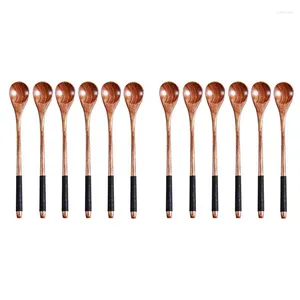 Кофе Scoops 12pc Long Randled Gooden Spoons Wood Tea Tea Spoon Японский стиль набор десертов набор мед. Смешанная посуда