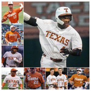 Custom Texas Longhorns Baseball costurou a camisa personalizada qualquer número de nome Jalin Flores Porter Brown Rylan Galvan Jared Thomas