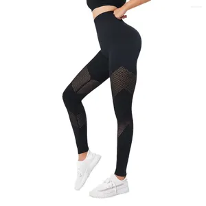 Aktive Hosen schwarzer Yoga Schnelltrocknen hohl aus Workout Leggings Frauen lässig hohe Taillen Hüften Push Up Fitnessstudio
