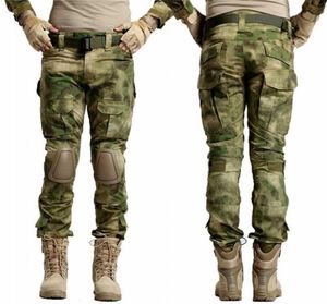 Calça tática cargo homens caça militar caça airsoft pintball camuflagem gen2 exército bdu calça de combate com joelheiras atacs fg x06262618381