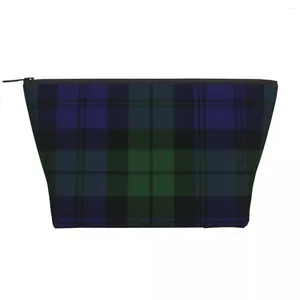 Kosmetische Taschen Schwarze Uhr Tartan Uhr Grüne und blaue Make -up -Tasche Frauen Reisen Organisator süße Clans von Schottland Aufbewahrungstoiltiger