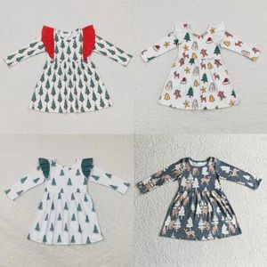 Mädchenkleider Großhandel Kleinkind Kleinkind Weihnachtsbaum Rentiere ein Stück Kinder Kinder Urlaub Kleidung Baby Girl Langarm Kleid