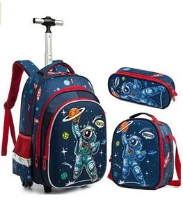 Bags School Rolling Rucksack für Girls Grundschule Rucksack Tasche auf Rädern Kinder Schule Trolley Tasche Lunchtasche Set mit Rädern