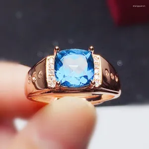 Pierścienie klastra Pierścień Naturalny prawdziwy niebieski topaz 925 srebrny srebro 8 8 mm 3,5ct kamień szlachetny na biżuterię grzywną x22129