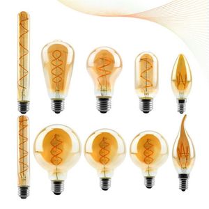 Glödlampor LED -glödlampa C35 T45 ST64 G80 G95 G125 Spiral Light 4W 2200K Retro Vintage Lamps Dekorativ belysning Dimble Edison LA2872