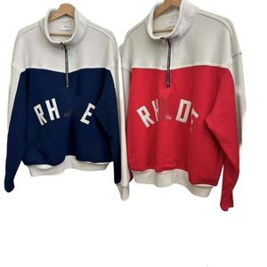 Rhude Hoodie Designer Fashion Man Men's Sweatshirts High Street RHUDE Half Zipper Embroidery Design Splice Loose Standing Neck Sweater Casual Pullover