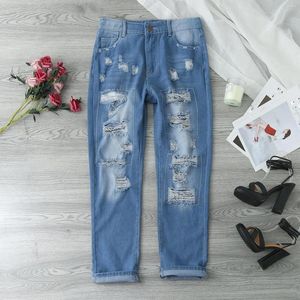 Damskie dżinsy streetwear elastyczne rozryte zmartwione dżinsowe spodnie Jean Bell Bottch Modna moda codzienne spodnie z wysokiej talii