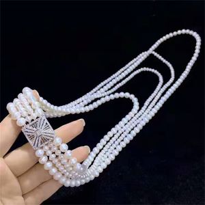 Accessori zirconi per olette per olette bianche a 4strand fatte a mano, abbottonati per maglione collana per maglione lunghe 48-75 cm