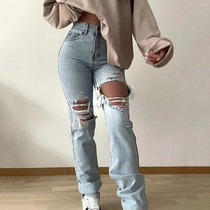 Frauen Jeans Große Lochmode für Frauen plus Größe Weitbein Denim Kleidung Koreanisch gerade gewaschene Hosen Ropa de Mujer