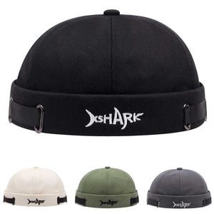 Beanie/Skull Caps Vintage Dome Hat Unisex Brimless Beanie Cap Shark Embroidery Solid Color Trend Docker Cap Adjustable Winter Hat Bonnet Beanies J231223