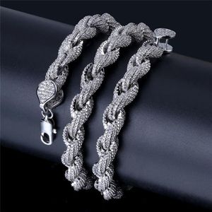 Mens Rope Chains Necklace Gold Silver Color Iced Out Micro Setting CZ Diamond ed Chains for Men Hip Hop Jewelry2449